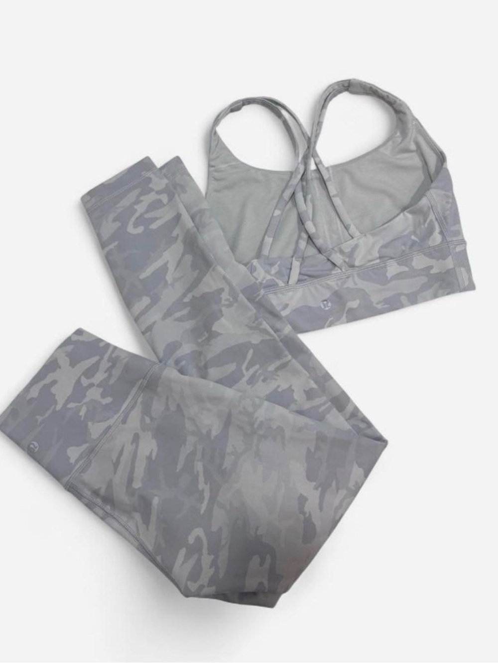 Lululemon Gray Camo Strappy Sports Bra and Legging Set